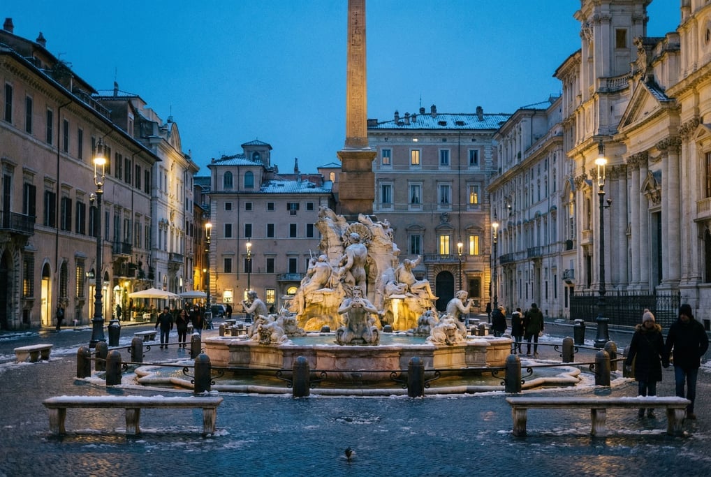 Grand stone piazza with a central fountain in a European city