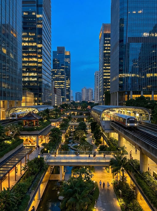 Public garden terrace between skyscrapers in a Singapore