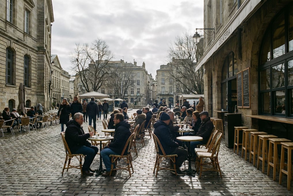 Outdoor gelateria with outdoor stools on a historic city square