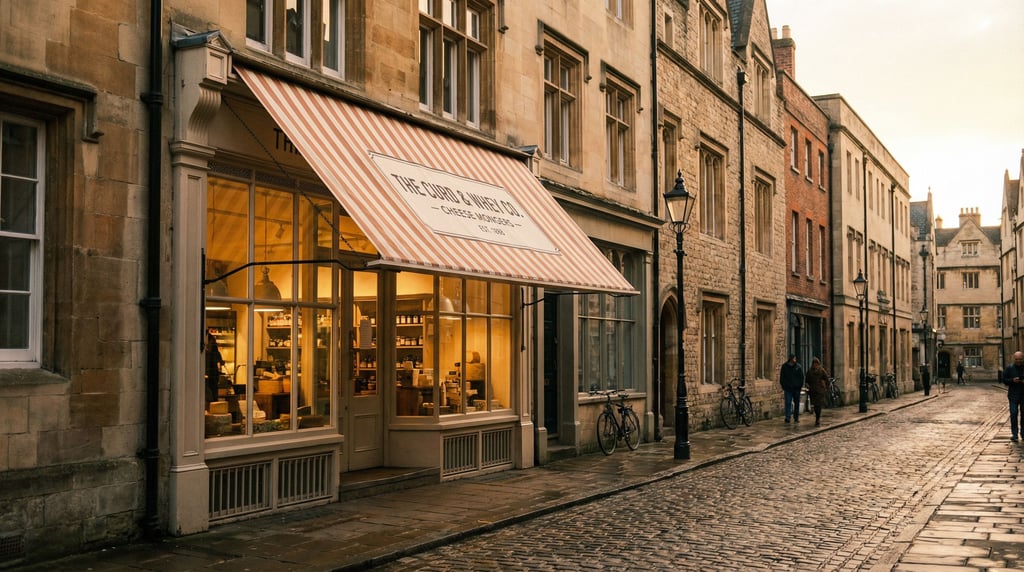 Artisan cheese shop on a quiet historic city side street