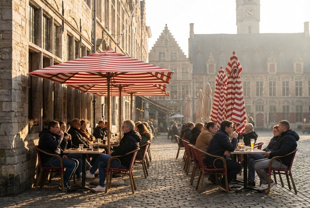Outdoor café terrace on a northern European city square