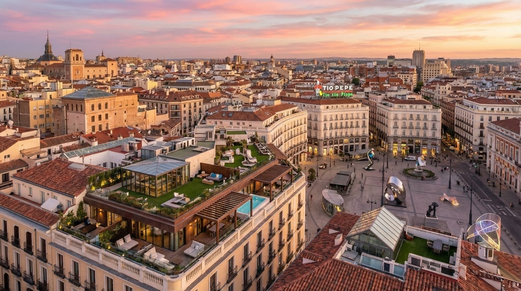 Elevated view from a hillside overlooking Madrid at sunset