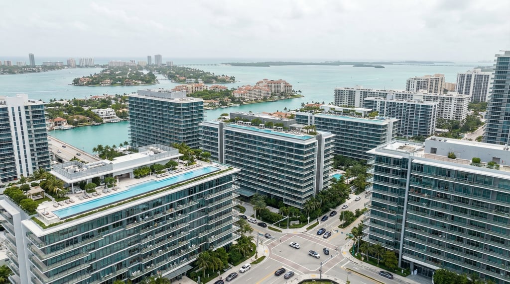 Elevated view from a hillside overlooking Miami on a bright overcast day