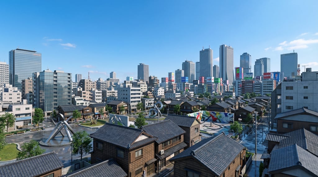 Elevated view from a hillside overlooking Tokyo on a bright overcast day