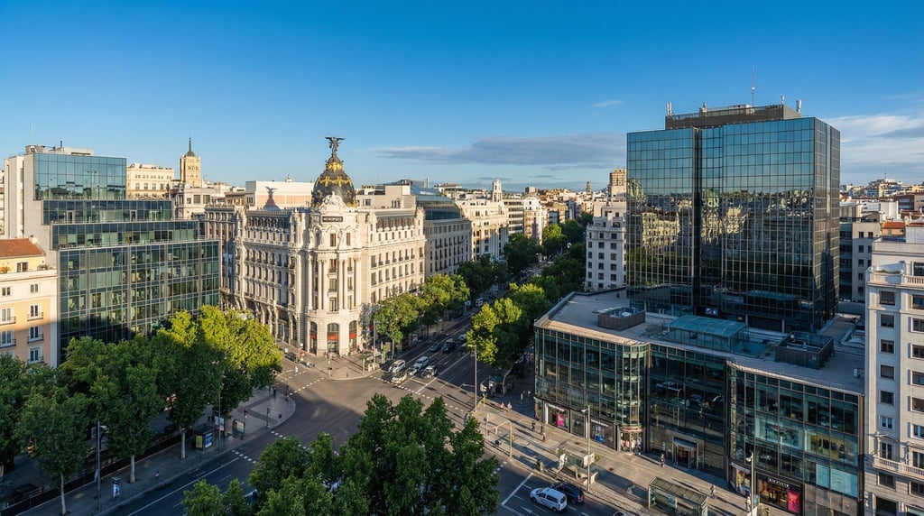 Elevated view from a hillside overlooking Madrid on a bright clear morning