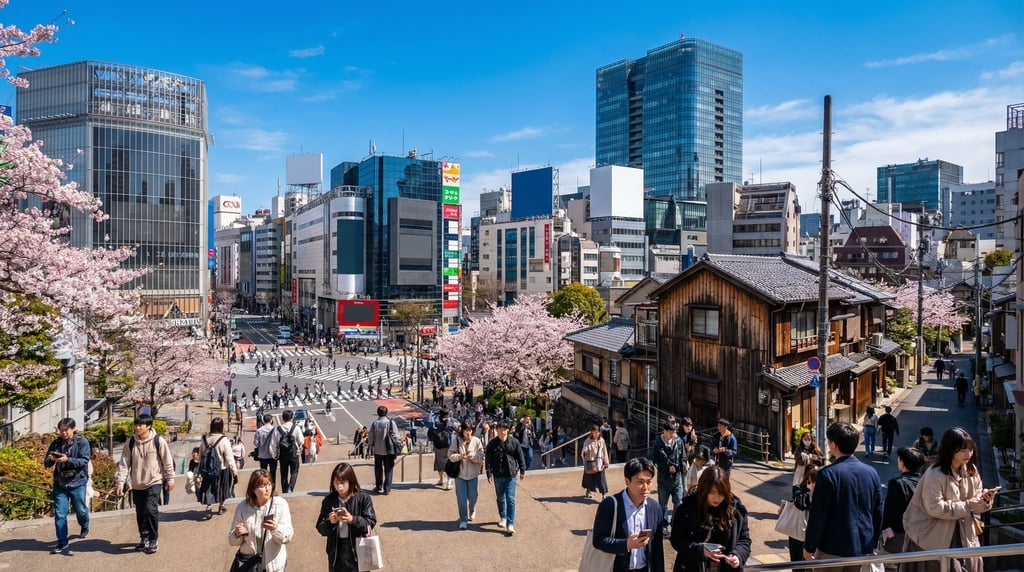 Elevated view from a hillside overlooking Tokyo on a vivid sunny afternoon