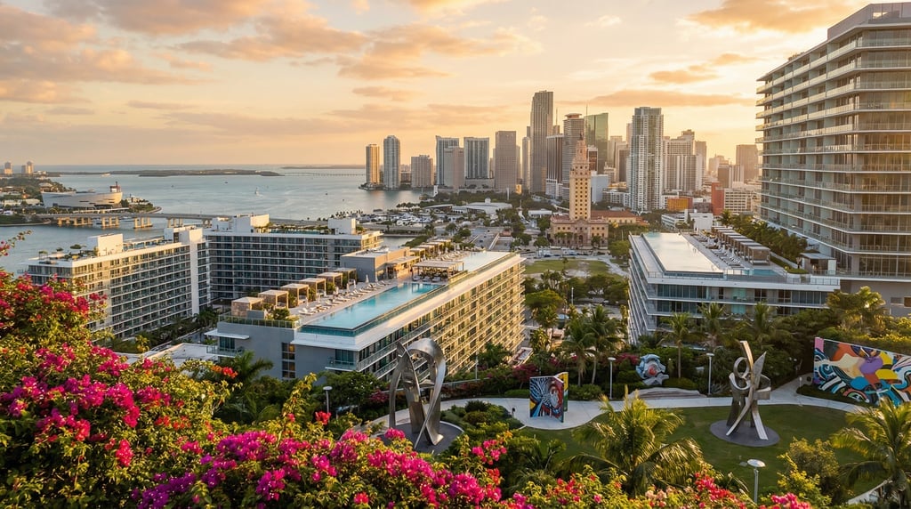 Elevated view from a hillside overlooking Miami at golden hour