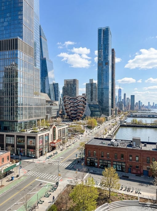 Elevated view from a hillside overlooking New York City on a clear spring day