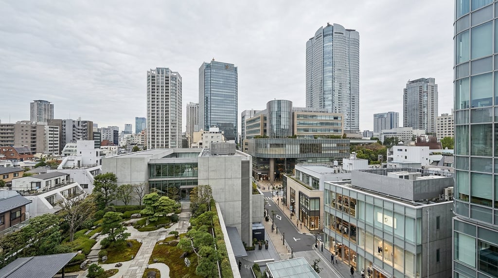 Elevated view from a hillside overlooking Tokyo on a bright overcast day