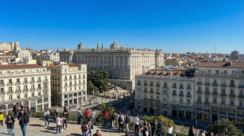Elevated view from a hillside overlooking Madrid on a vivid sunny afternoon