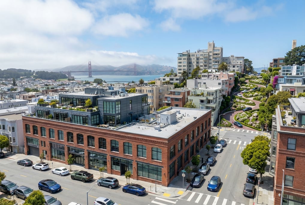 Elevated view from a hillside overlooking San Francisco on a clear spring day