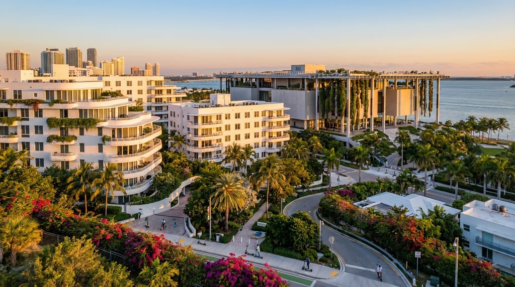 Elevated view from a hillside overlooking Miami at golden hour