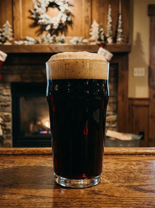 Tall vertical composition of a dark stout beer in a pint glass