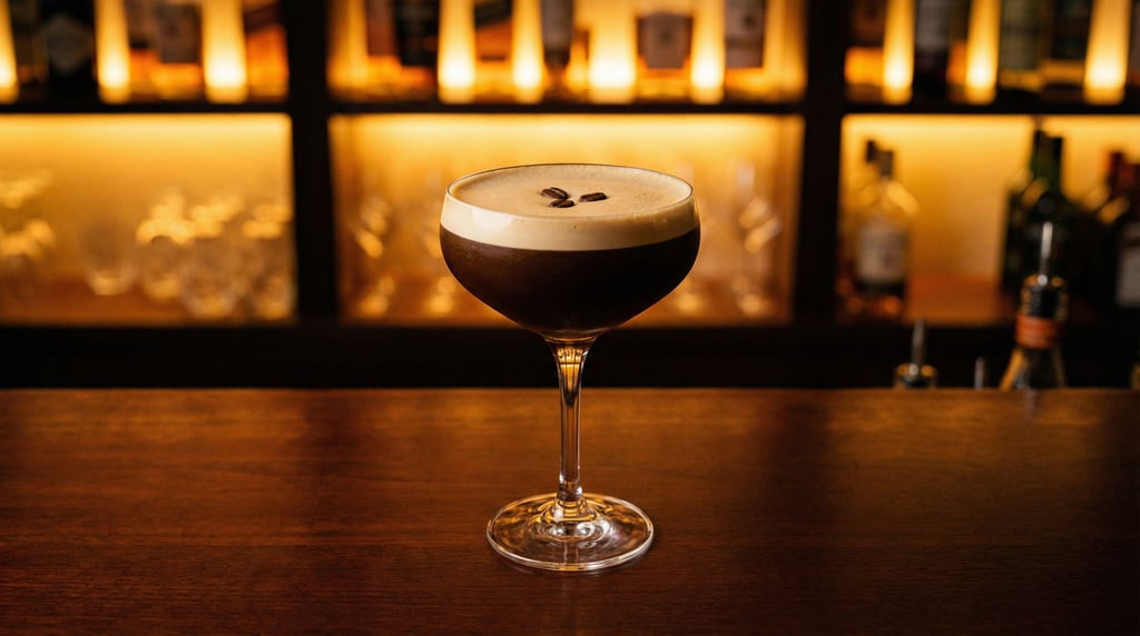 Wide composition of an Espresso Martini in a coupe glass