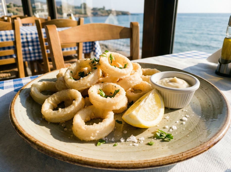 Calamari rings lightly fried to a pale golden crisp