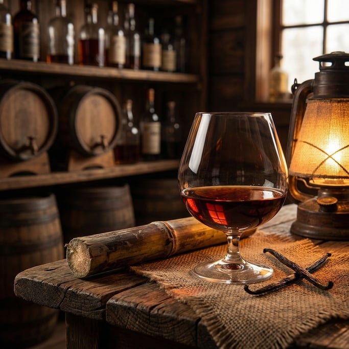 A rum snifter with aged dark rum