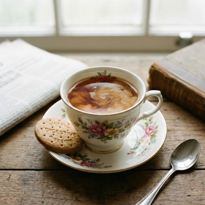 English breakfast tea in a bone china cup and saucer