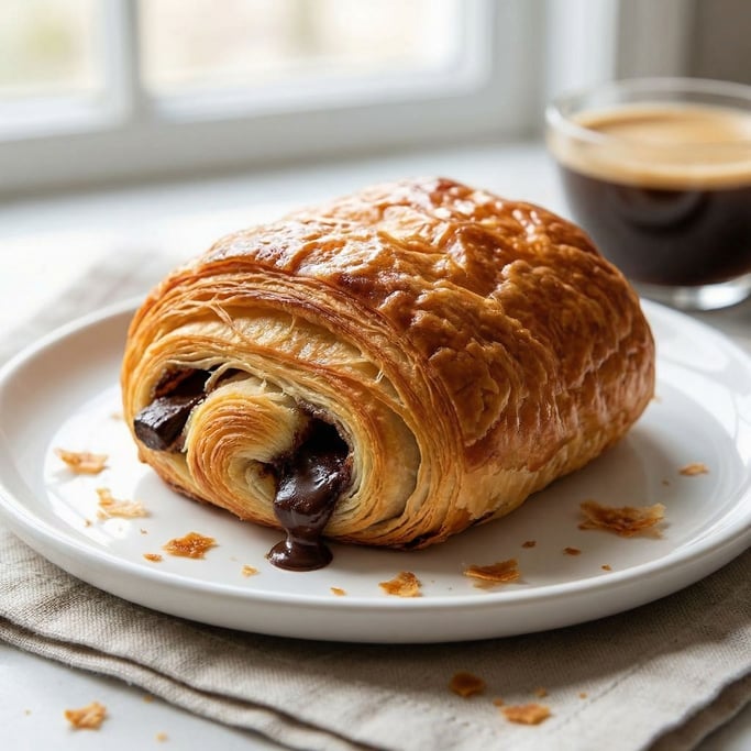 Pain au chocolat on a white plate