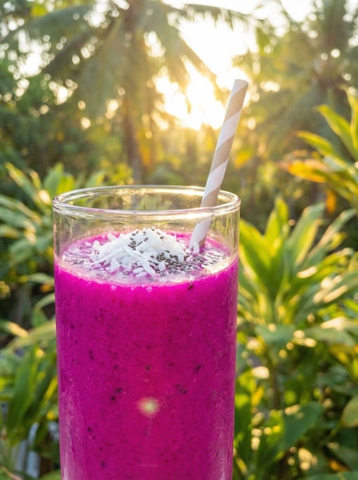 Tall shot of a dragonfruit smoothie in a glass