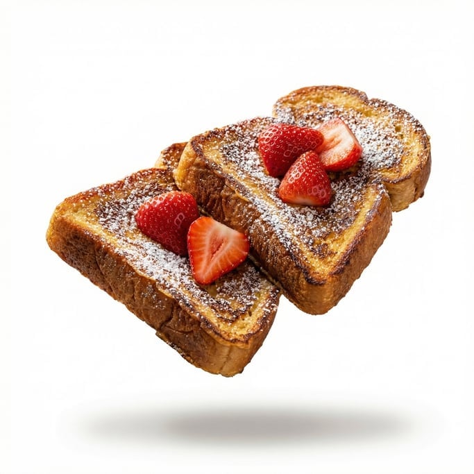 French toast dusted in powdered sugar with fresh strawberries