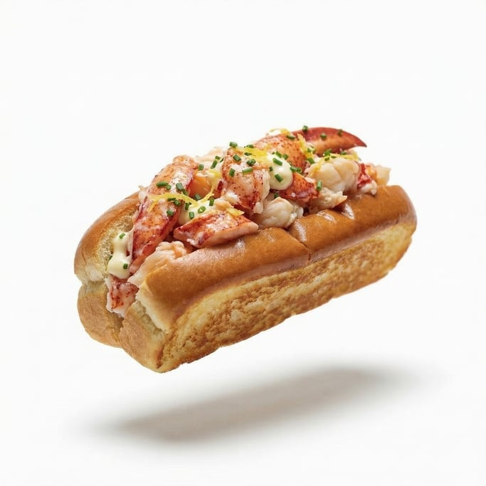 A lobster roll overflowing with chunks of lobster meat