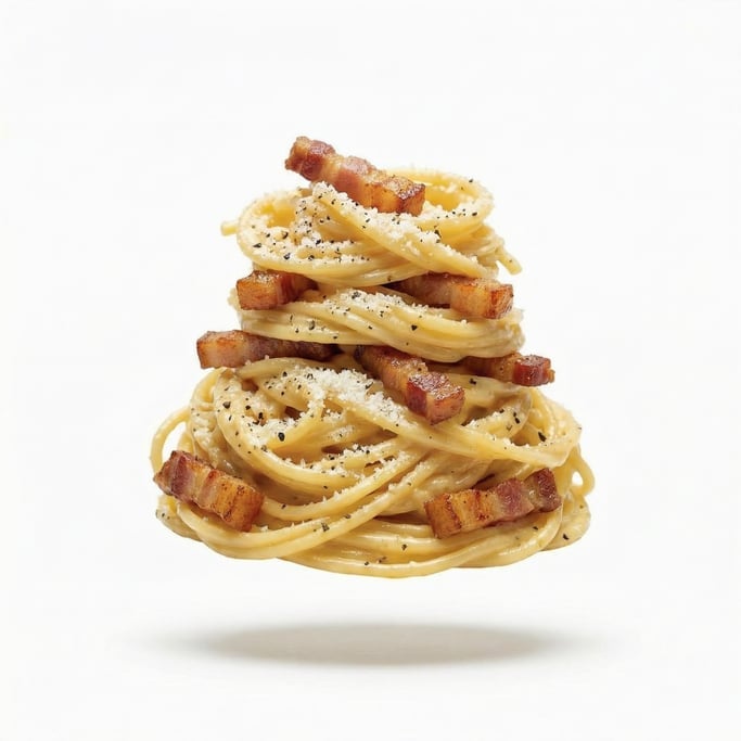 A plate of spaghetti carbonara with crispy guanciale and pecorino