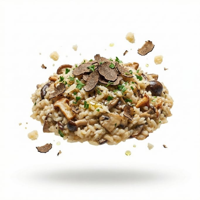Risotto with wild mushrooms and shaved truffle on top