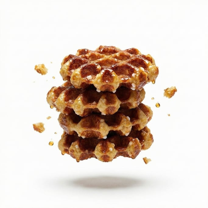 A stack of crispy Belgian liège waffles with pearl sugar