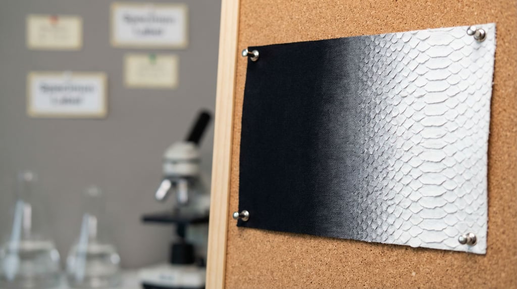 A smart material fabric sample pinned to a display board