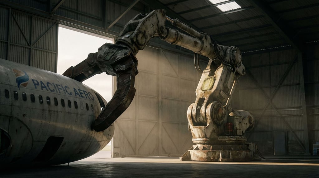 A towering industrial robot arm, easily three stories tall