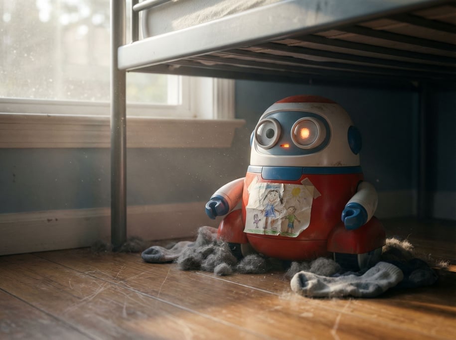 A child's toy robot from the future — rounded, friendly