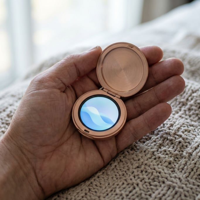 A locket-sized personal AI device in brushed rose gold