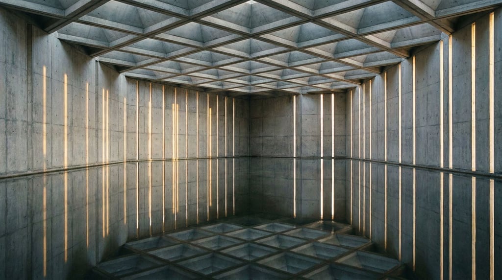A reflecting pool inside a massive concrete chamber