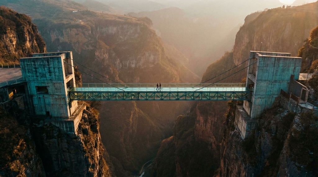 A glass bridge spanning a deep canyon