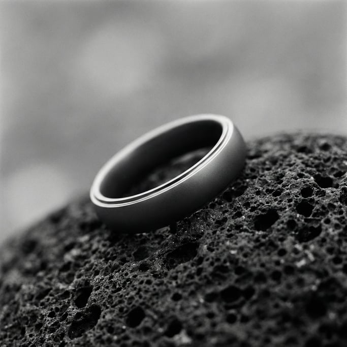 A minimalist wearable device — a smooth titanium band with a seamless matte finish — photographed on