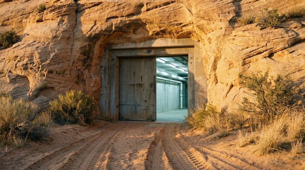 A bunker entrance carved into sandstone