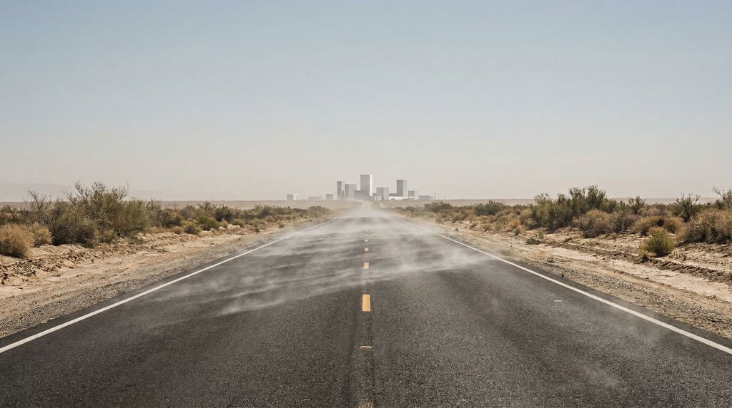 A desert highway stretching perfectly straight to the horizon