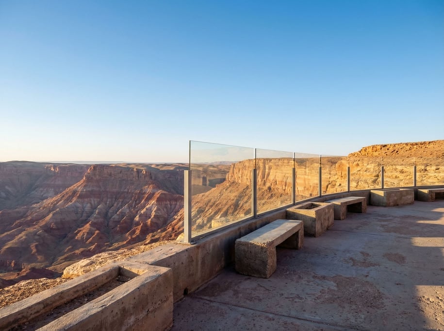 A cliff-edge terrace at a desert facility