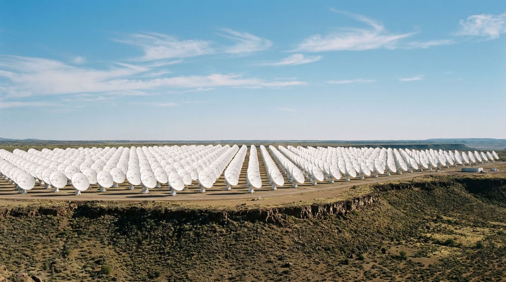 An antenna farm on a desert plateau