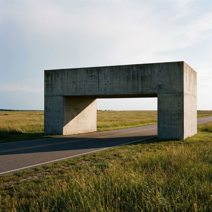 A minimalist concrete gatehouse at a compound entrance