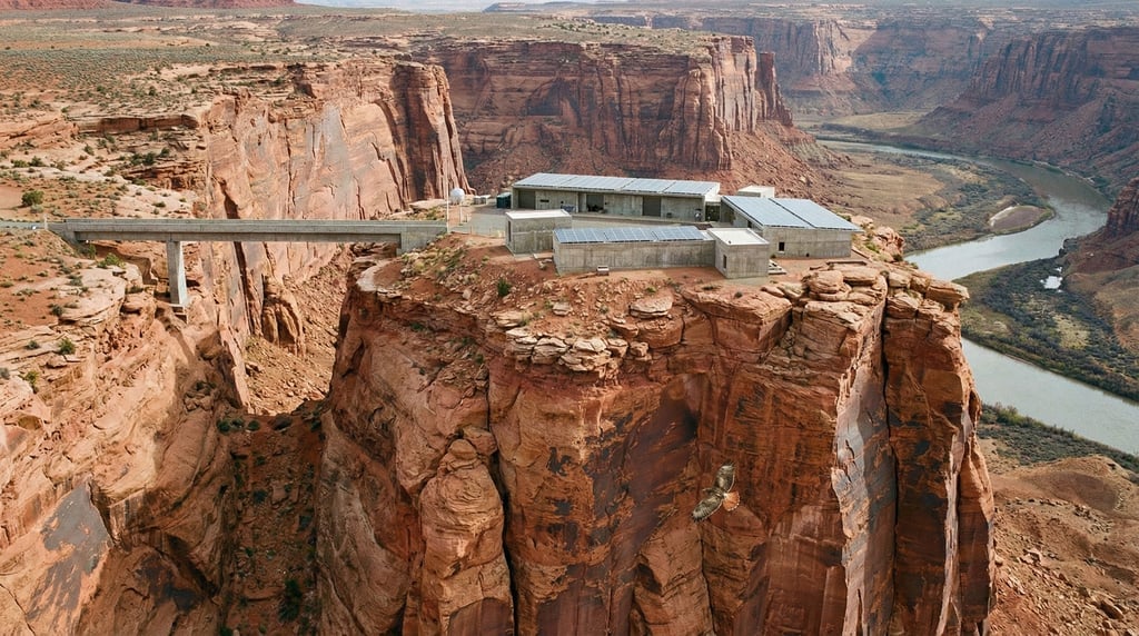 A facility perched on a narrow mesa with sheer drops on three sides