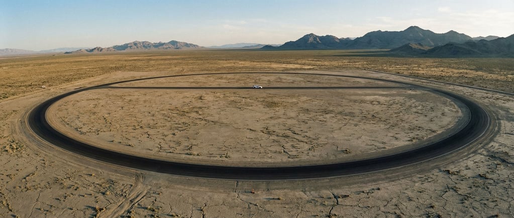 An ultra-wide view of a desert test track