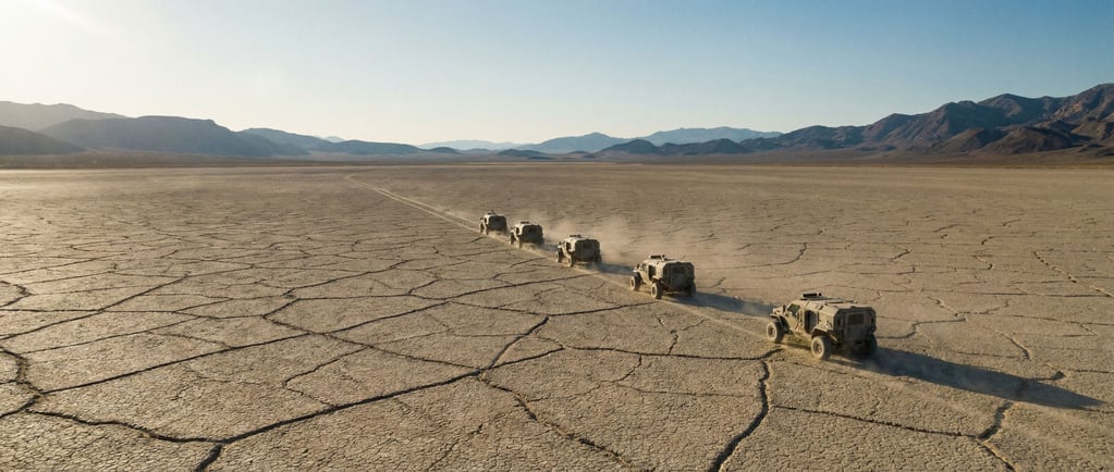 An ultra-wide view of a dry lakebed with geometric patterns cracked into the surface