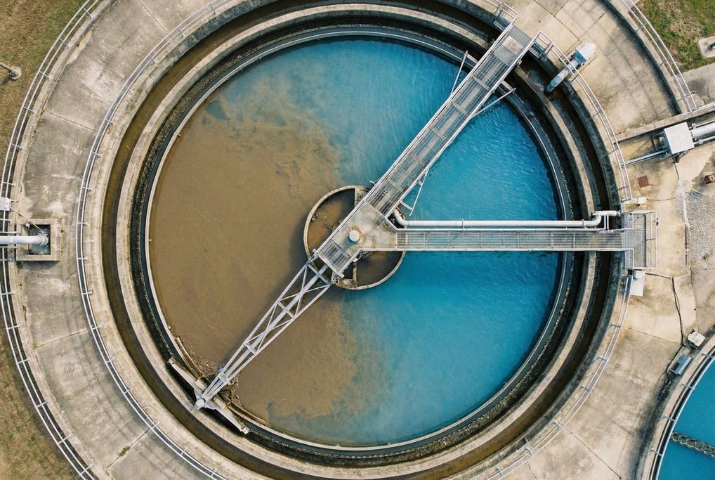 A water treatment clarifier pool from directly above