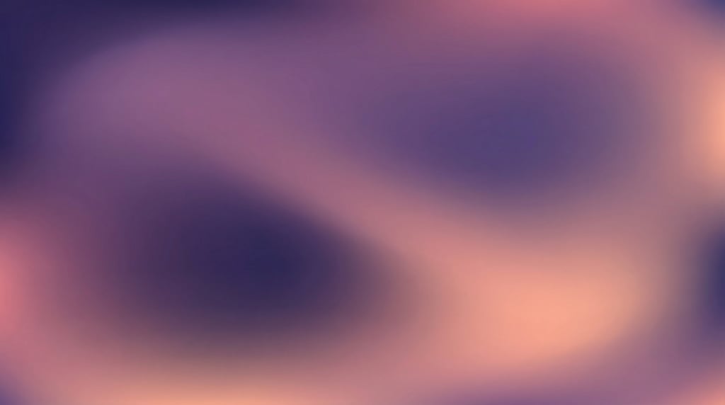 Luminous mesh gradient abstract, deep twilight purple flowing into soft dusk pink and warm peach