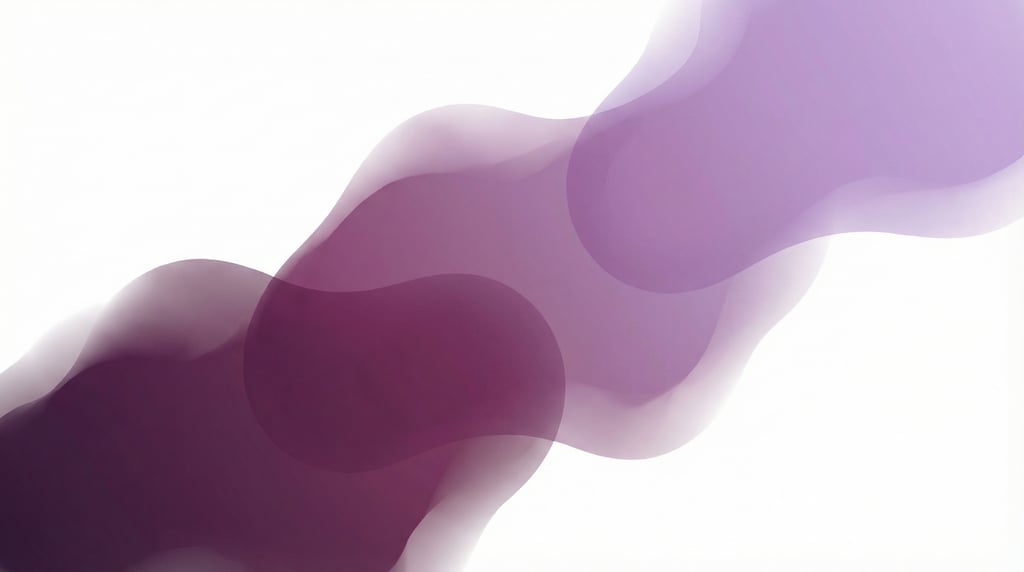 Modern minimal gradient art, three graduated organic shapes with plum-to-lavender gradient in a diag