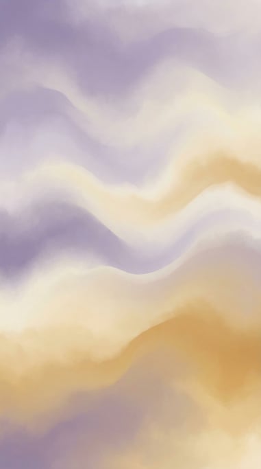 Dreamy abstract gradient art, gentle rolling wave forms in muted lavender and warm honey gold creati