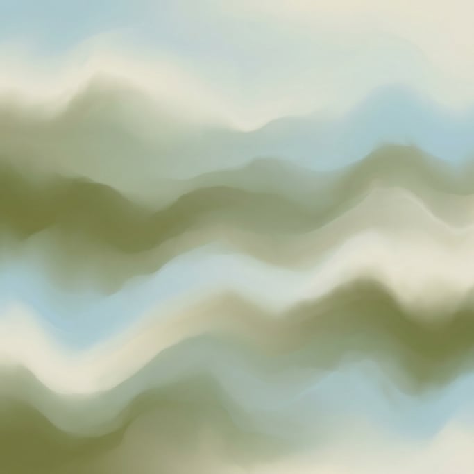 Ethereal abstract gradient art, gentle undulating bands of muted olive green and pale sky blue