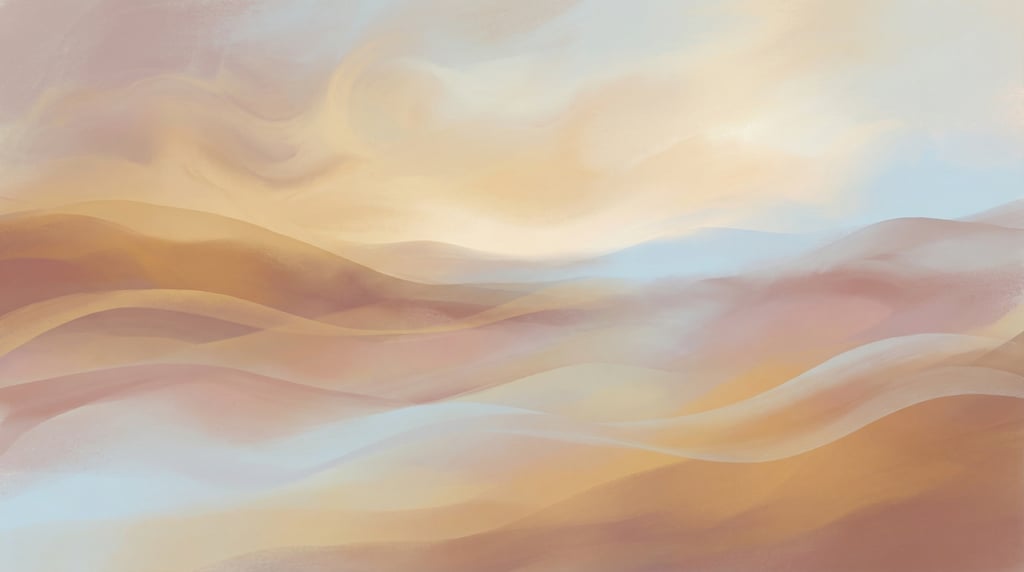 Contemplative dreamy gradient, gentle flowing forms of warm muted amber and cool powder blue