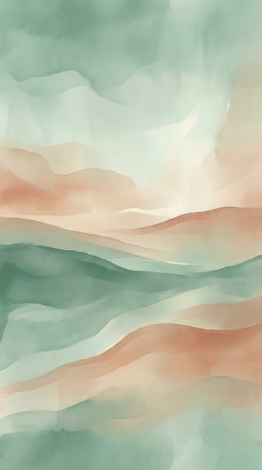 Dreamy abstract gradient, soft undulating horizon forms of muted seafoam and warm pale terracotta